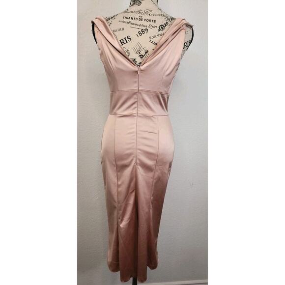 Diva Corsets Bodycon Midi Dress Sz Small Satin Blush Lace Trim Regencycore Fairy - Picture 6 of 10